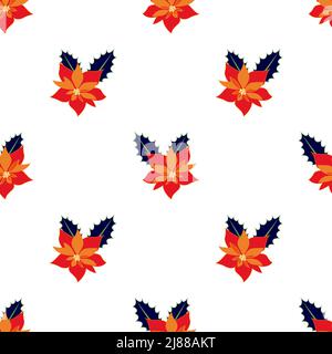 Beautiful orange flower with leaves isolated on white background is in Seamless pattern - vector illustration Stock Vector