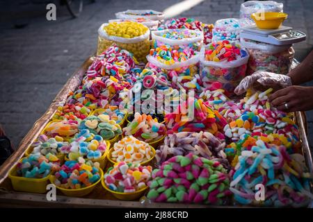pile of colorful gummy candies, jelly candy shop on market Stock Photo