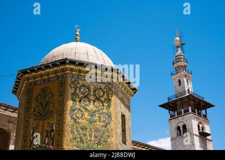 Damascus, Syria -May, 2022: The  Dome of the Treasury inside Umayyad Mosque, a.k.a. the Great Mosque of Damascus