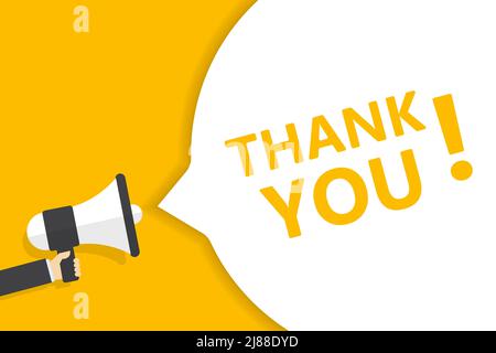 hand holding megaphone with thank you speech bubble banner vector with copy space for business, marketing, flyers, banners, presentations, and posters Stock Vector