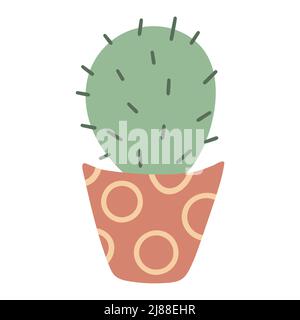 Round cactus in pot vector isolated illustration Stock Vector