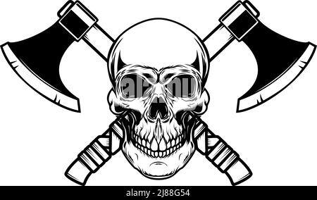 Lumberjack skull with crossed axes. Design element for emblem, sign ...