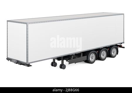 Semi trailer, long isothermal van. 3D rendering isolated on white background Stock Photo