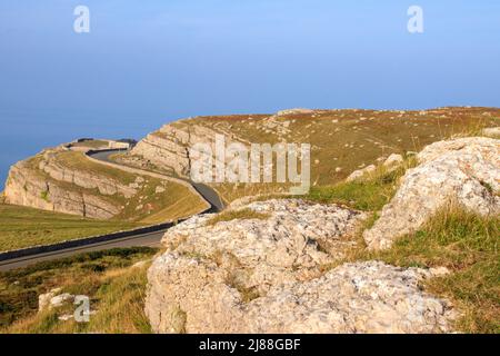 The Great Orme (Welsh: Y Gogarth) is a limestone headland on the north coast of Wales Stock Photo