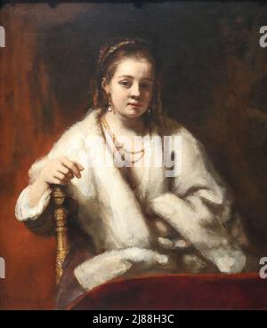 Portrait of Hendrickje Stoffels by Dutch painter Rembrandt at the National Gallery, London, UK Stock Photo