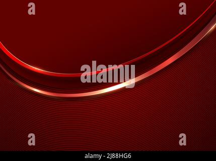 Abstract luxury 3D shiny red curved shapes with lines elements paper cut style on red background. Vector illustration Stock Vector