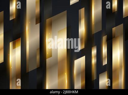 Abstract modern luxury golden geometric stripes pattern on black background. Vector illustration Stock Vector