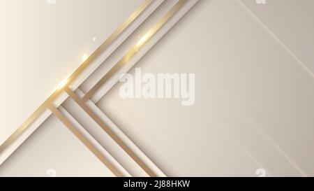 Abstract elegant light brown stripes diagonal with golden lines and glowing light luxury background. Vector illustration Stock Vector