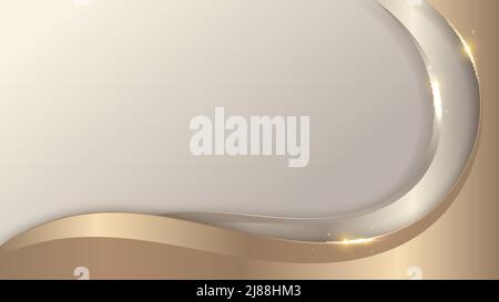 Abstract 3D elegant template golden and brown wave shape and light sparking on clean background luxury style. Vector graphic illustration Stock Vector