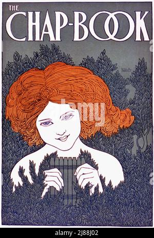 A late 19th century American Art Nouveau poster of a young woman with pan pipes for The Chap Book, an American literary magazine between 1894 and 1898. The artist is Will Bradley (1868-1962) Stock Photo