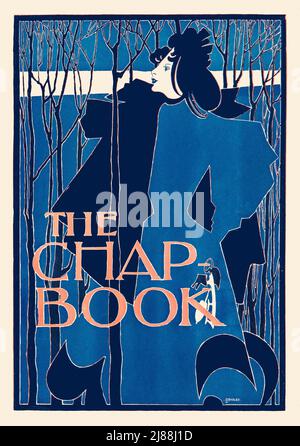 A late 19th century American Art Nouveau poster of a young woman amid trees for The Chap Book, an American literary magazine between 1894 and 1898. The artist is Will Bradley (1868-1962) Stock Photo