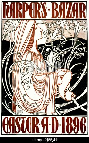 A late 19th century American Art Nouveau poster for Harpers Bazar, an American monthly women's fashion magazine; it later changed to Harper's Bazaar. The artist is Will Bradley (1868-1962) Stock Photo