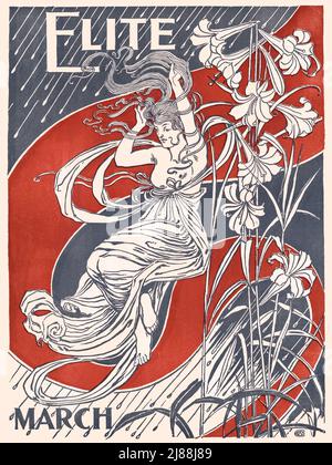 Late 19th century American Art Nouveau poster or magazine cover for Elite. The artist is unknown. Stock Photo
