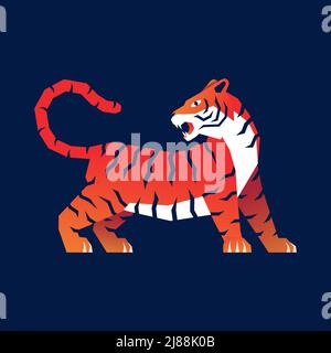Tiger roaring side view red orange gradient graphic style vector illustration Stock Vector