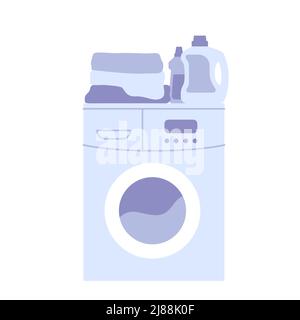 Washing machine with fresh clean clothing and liquid detergent powder vector illustration Stock Vector