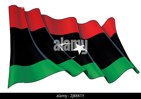 Vector illustration of a Waving Flag of Libya. All elements neatly on well-defined layers and groups. Stock Vector