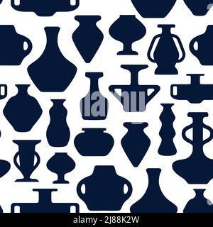 Seamless pattern antique ceramic vases shape silhouette vector illustration Stock Vector