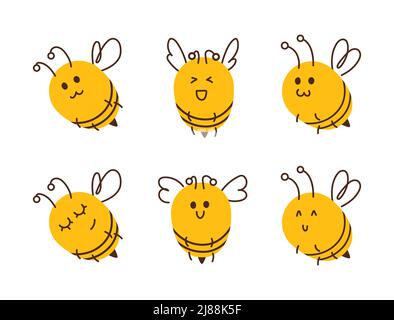 Collection doodle cute bees vector illustration Stock Vector