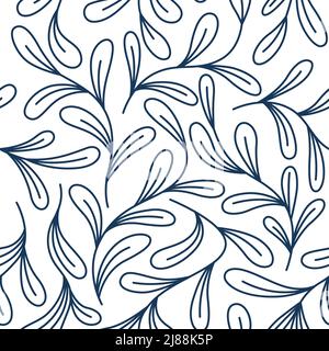 Abstract branch with leaves line style seamless pattern vector illustration Stock Vector