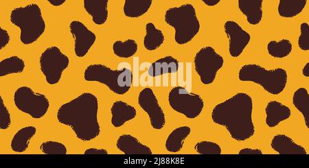 Texture fur jaguar, leopard or cheetah vector illustration. Animal skin with black ink hand drawn spots seamless pattern. Stock Vector