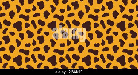 Animal skin with black ink hand drawn spots seamless pattern. Texture fur leopard or cheetah vector illustration. Stock Vector