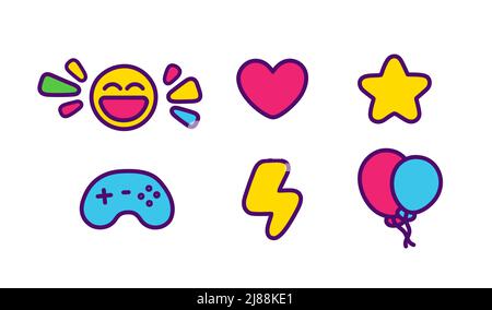 Set kids game fun icons outline vector illustration Stock Vector