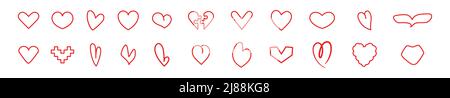 set of hearts of different shapes hand drawn outline style vector illustration Stock Vector