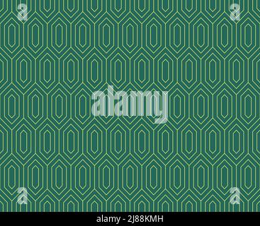 Retro geometric style seamless pattern with golden line diamonds and rhombus on green jade background for wallpaper vector illustration Stock Vector