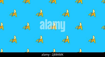 Banana minimal doodle line pop art style seamless pattern on blue background vector illustration Stock Vector