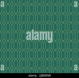 Seamless pattern with golden line diamond rhombus retro style Stock Vector
