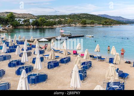 Ksamil, Albania - September 9, 2021: View of Cocoa Beach in Ksamil, Albania. Vacation concept background. Stock Photo
