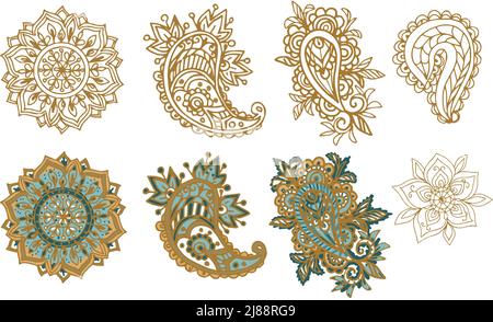 paisley pattern oriental ornament folk graphic illustration hand drawn graphic isolated on white background Stock Photo