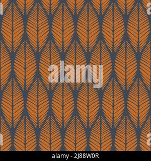 Seamless vector pattern with autumn leaf texture on blue background. Modern home decor wallpaper design. Decorative fall season fashion textile. Stock Vector