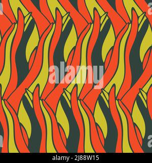 Seamless vector pattern with bright abstract texture on orange background. Modern wavy wallpaper design. Decorative art fashion textile. Stock Vector