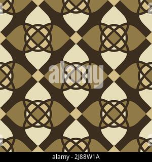 Seamless vector pattern with mosaic texture on brown background. Simple grid symbol wallpaper design. Decorative modern fashion textile. Stock Vector