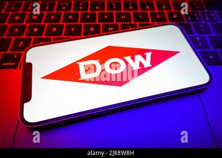 China. 14th May, 2022. In this photo illustration, a Dow Chemical logo is displayed on the screen of a smartphone. Credit: SOPA Images Limited/Alamy Live News Stock Photo