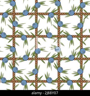 Seamless pattern, net of the cord with juniper. Colored vector background. Stock Vector
