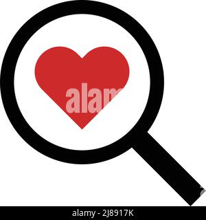 Magnifying glass and heart icon. Search for lovers. Editable vector. Stock Vector