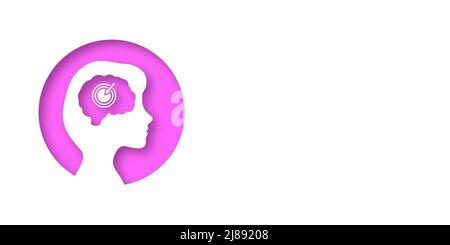 White banner with a girl's head. Place for your text. opy space. Medical concept of diseases of the brain. Stroke, ischemia, Alzheimer's, aneurysm, tu Stock Vector