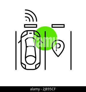 Smart sensor assisted car parking. Pixel perfect, editable stroke line art icon Stock Vector