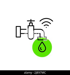 Smart faucet with sensors for water control. Sustainable ecological initiative. Pixel perfect, editable stroke line art icon Stock Vector