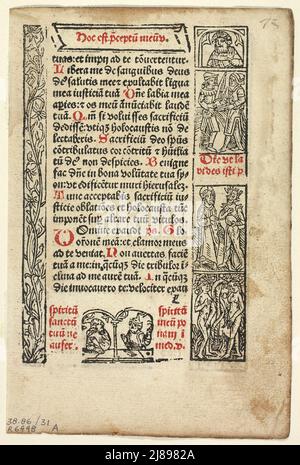 Leaf from Cursus Beate Marie Virginis (The Journey of the Blessed Virgin Mary), Plate 31 from Woodcuts from Books of the 15th Century, c.1497, portfolio assembled 1929. Stock Photo