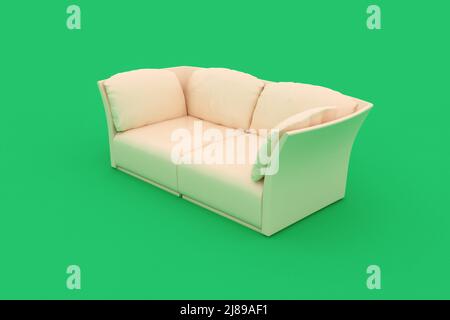 Beige sofa isolated on light green background. 3D rendering. Stock Photo