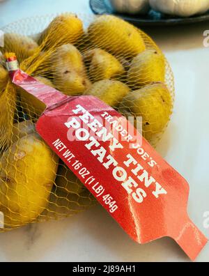 Bag of Trader Joe's Teeny Tiny Potatoes, USA Stock Photo