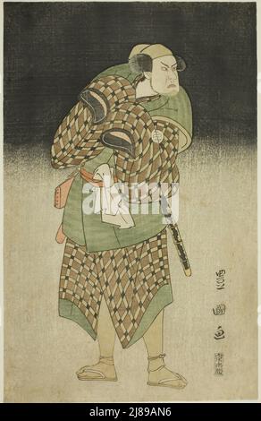 The actor Kataoka Nizaemon VII as Iyo no Taro disguised as Bantaro in the play &quot;Seiwa Nidai Oyose Genji,&quot; performed at the Miyako Theater in the eleventh month, 1796, 1796. Stock Photo