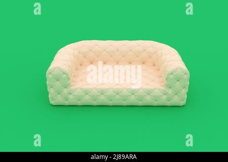 Beige sofa isolated on light green background. 3D rendering. Stock Photo