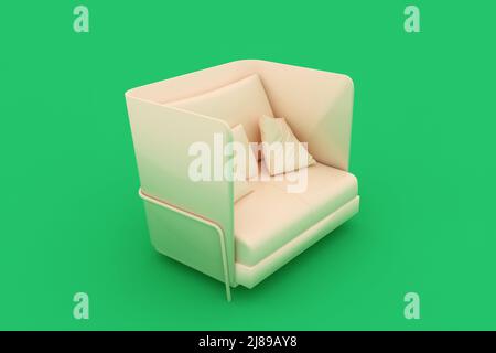 Beige sofa isolated on light green background. 3D rendering. Stock Photo