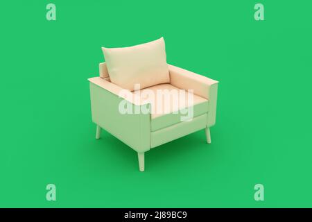 Beige sofa isolated on light green background. 3D rendering. Stock Photo