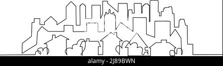 City scape, house, residential building concept. One line drawing Stock Vector