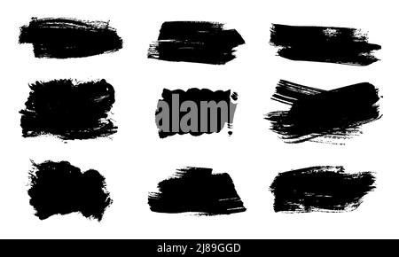 Brush strokes. Vector paintbrushes set. Grunge design elements. Rectangle text boxes, ink brush stroke. Dirty artistic texture design element banners. Grungy painted texture isolated on white. Stock Vector